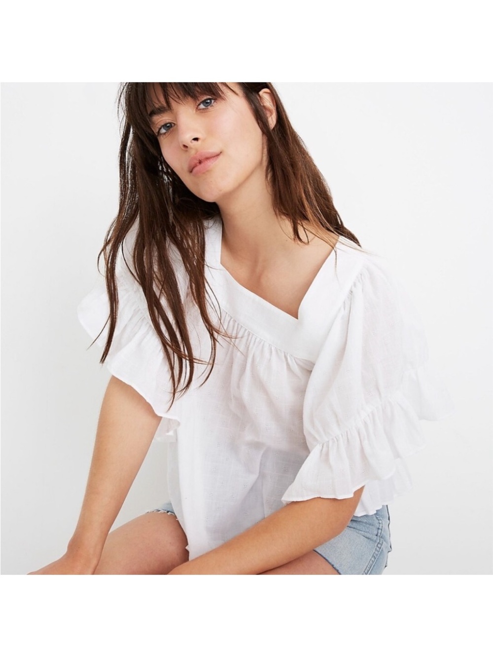 Madewell Flutter-Sleeve Butterfly White Ruffle Sleeve Peasant Top Size XS